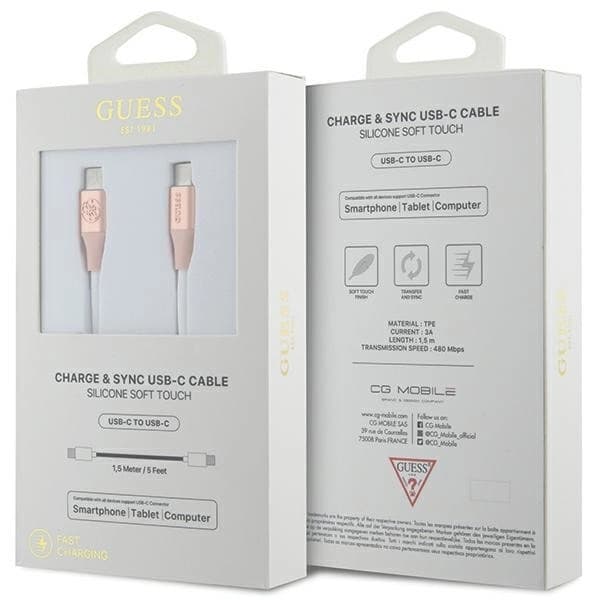 Guess USB-C till USB-C kabel 1.5m Ebossed Logo - Rosa Rosa