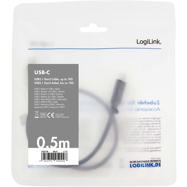 Logilink USB-C till USB-C kabel 0.5m 100W - Svart Black