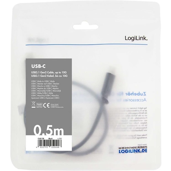 Logilink USB-C till USB-C kabel 0.5m 100W - Svart Svart