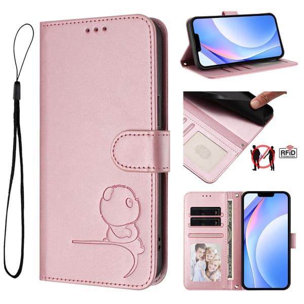 OnePlus 15 Konstläder Plånboksfodral Panda Imprint RFID-Skydd Rosa