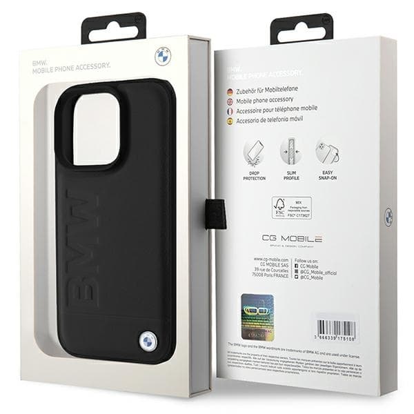BMW telefontaske til iPhone 16 Pro Max læder Hot Stamp - Sort Black