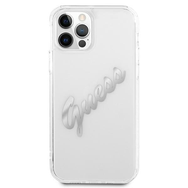 Guess Vintage Script Silver Skal iPhone 12 Pro Max - Transparent Silver