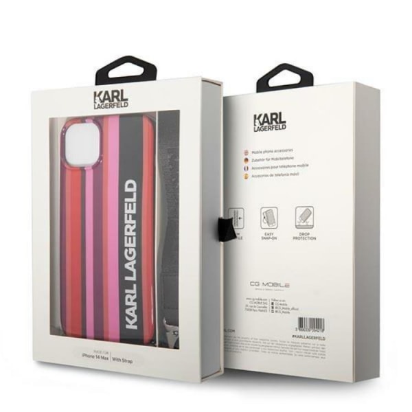 Karl Lagerfeld iPhone 14 -kotelo kaulakorunauhalla - vaaleanpunainen