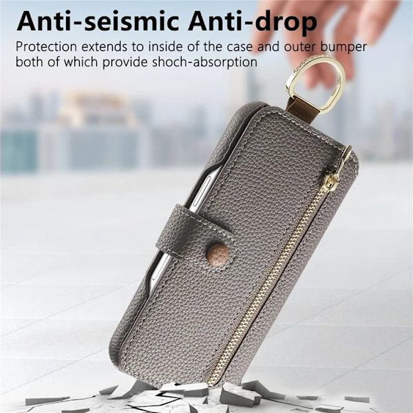 iPhone 17 Pro Konstläder Plånboksfodral RFID-Skydd Zipper - Grå Grå
