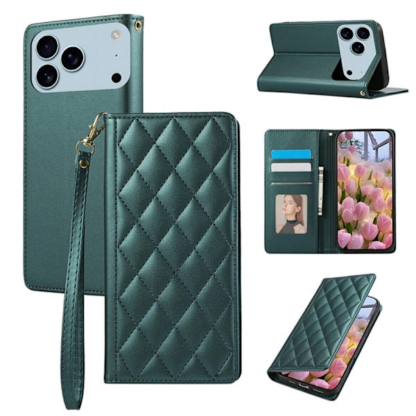 iPhone 17 Pro Max Plånboksfodral RFID Rhombus Läder - Grön Grön