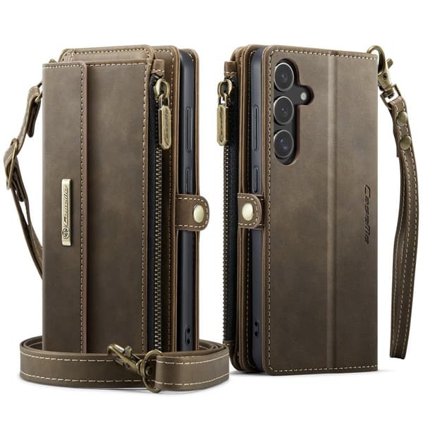 CASEME Konstläder Plånboksfodral för Samsung Galaxy S24+ RFID-Skydd Brun