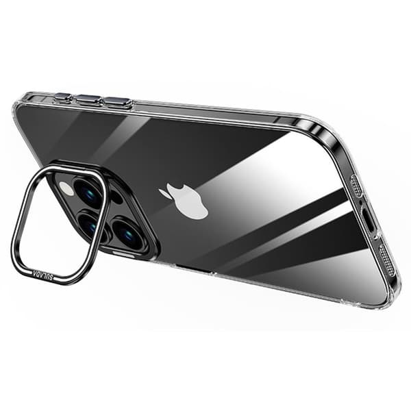SULADA Mobilskal till iPhone 16 Pro Fällbart Kamera Ställ TPU+PC Klar Svart