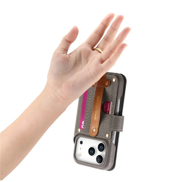 iPhone 17 Pro Konstläder Plånboksfodral RFID-Skydd Zipper - Grå Grå