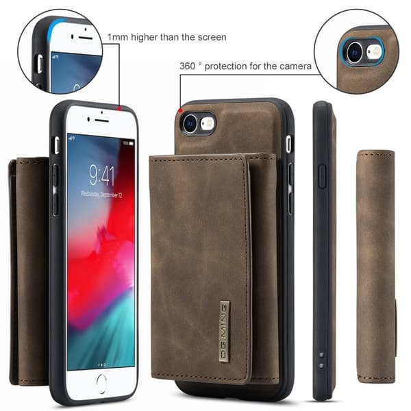DG.MING Plånboksfodral Konstläder för iPhone 7/8/SE 2020/2022 - Brun