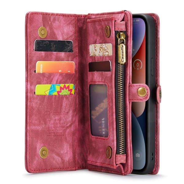 CASEME 008 Series iPhone 13 mini Konstläder Plånboksfodral Röd 2 i 1 Wallet