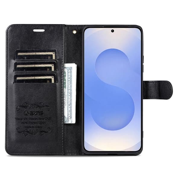 AZNS Samsung Galaxy S25 FE Plånboksfodral Anti-Scratch Konstläder - Svart