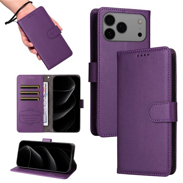iPhone 17 Pro Max Plånboksfodral RFID Blocking med Handledsrem Lila