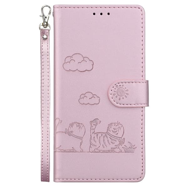 Sony Xperia 1 VII Konstläder Plånboksfodral RFID-Skydd Kattmotiv - Rosa Rosa