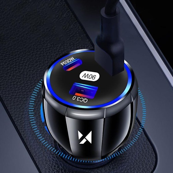 Wozinsky Billaddare 2x USB-C 1x USB-A 90W PD QC - Svart