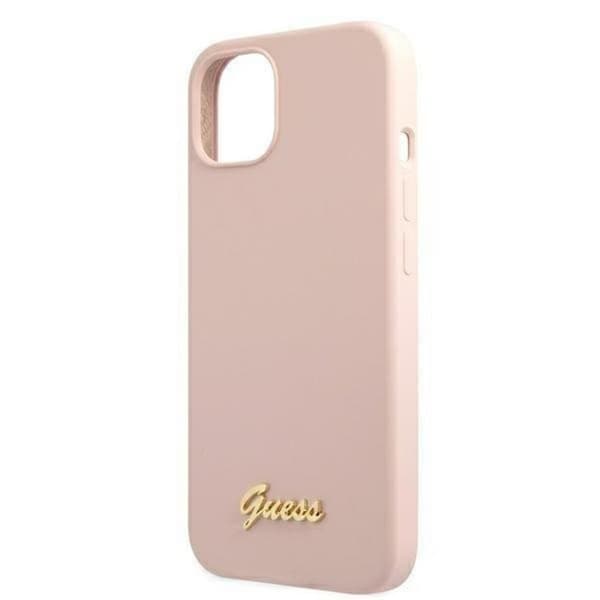 Guess iPhone 13 Skal Magsafe Silicone Script Gold Logo - LjusRosa Rosa