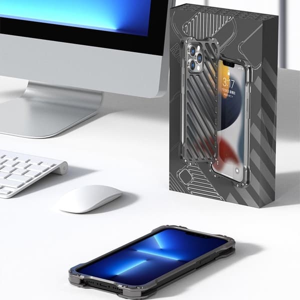 R-JUST RJ-50 Aluminium Armor Mobilskal med Linsskydd för iPhone 13 Grå