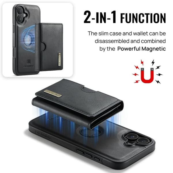 DG.MING M6 Series Mobilskal till iPhone 16 Magnetiskt Plånboksfodral Svart