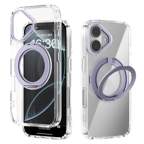 ABEEL Q-LUCK Mobilskal till iPhone 16 med Rotera Kickstand Shockproof Lila
