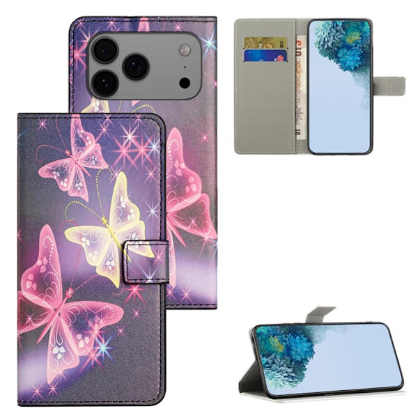 iPhone 17 Pro Plånboksfodral Pattern Print Konstläder Rosa