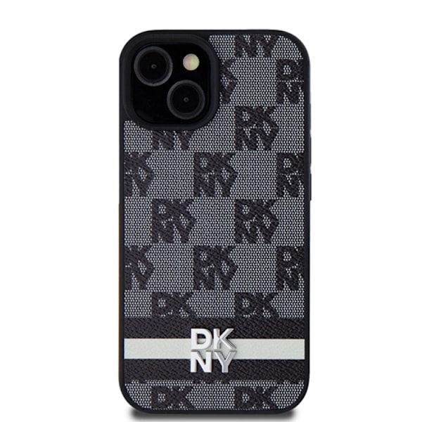 DKNY iPhone 15/14/13 Mobilskal Läder Checkered Mono Pattern Svart