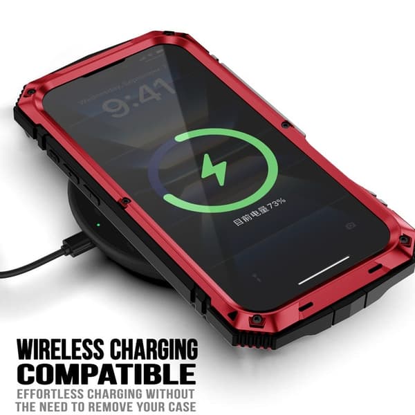 R-JUST Mobilskal till iPhone 16 Plus PC+Silicone+Metal Kickstand Röd