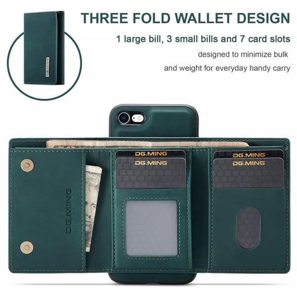 DG.MING M1 Series Plånboksfodral Konstläder för iPhone 7/8/SE 2020/2022 - Grön