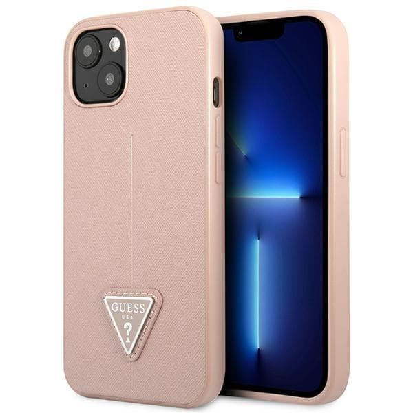 GUESS iPhone 14 Plus -kotelo Saffiano Triangle Logo - Pinkki Rosa