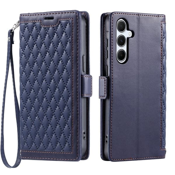 Samsung Galaxy S26/S26 Pro Plånboksfodral Konstläder Rhombus - Blå