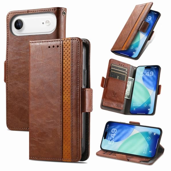 CASENEO iPhone Air Plånboksfodral Konstläder Ställ med RFID - Brun