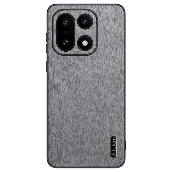 Mobilskal till OnePlus 15 5G Wood Texture PU Läder - Grå Grå