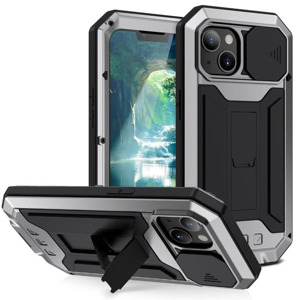 R-JUST Mobilskal till iPhone 13 Shockproof PC + Silikon + Metall Silver