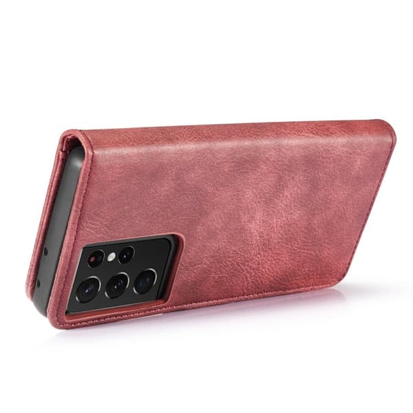 DG.MING Galaxy S21 Ultra 5G Plånboksfodral Äkta Läder 2-i-1 Röd