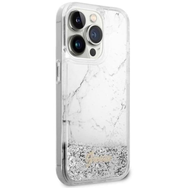 Guess Mobilskal till iPhone 14 Pro Liquid Glitter Marble - Vit Vit