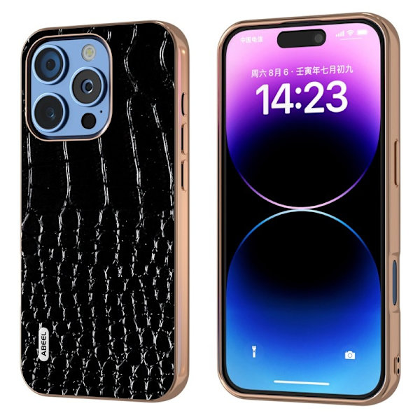 ABEEL Mobilskal till iPhone 16 Pro Electroplating Äkta Läder - Svart