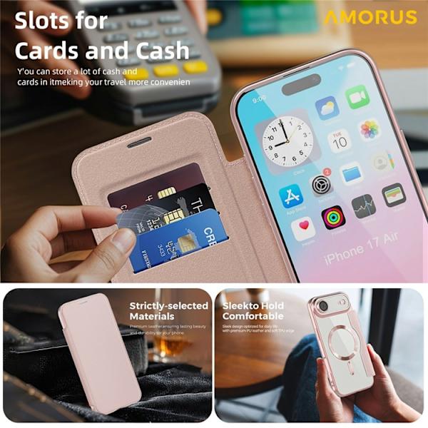 AMORUS iPhone Air Plånboksfodral MagSafe RFID-Skydd - Rosa Rosa