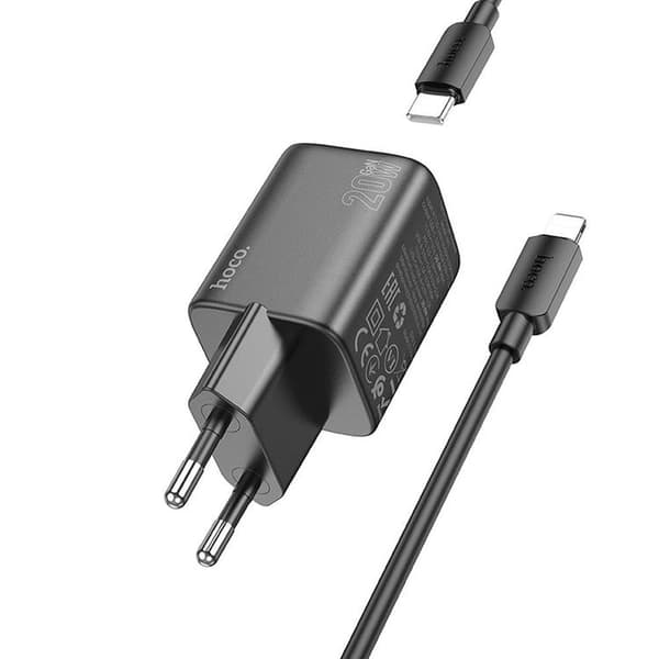 Hoco Väggladdare 1xUSB-C 1xUSB-A 20W + Lightning Kabel N41 - Svart Black