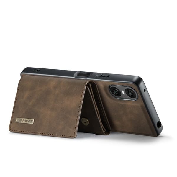 DG.MING Sony Xperia 10 VI Kickstand Konstläder Plånboksfodral Brun