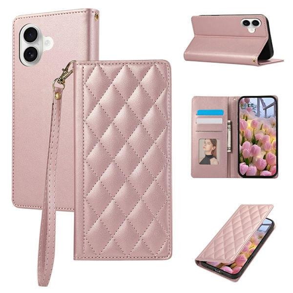 iPhone 17 Plånboksfodral RFID Rhombus Läder - Roséguld Roséguld