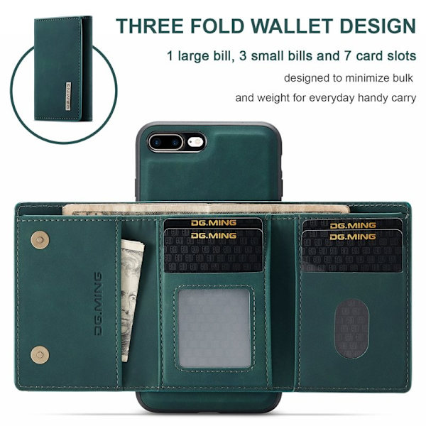 DG.MING M1 Kickstand Plånboksfodral Konstläder för iPhone 7/8 Plus - Grön