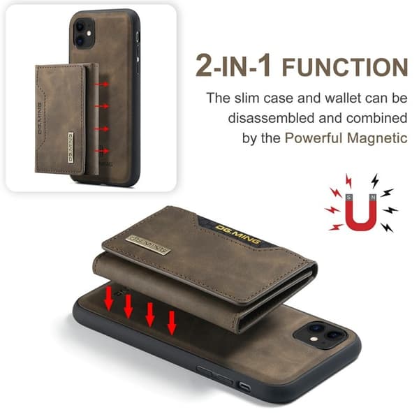DG.MING 2-in-1 Konstläder Plånboksfodral iPhone 11 6.1 tum - Brun