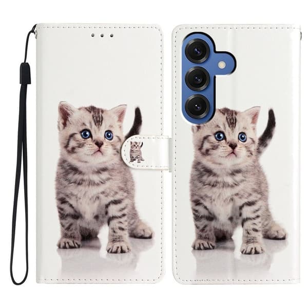 Samsung Galaxy S26 Plus Plånboksfodral Konstläder Mönstertryck Ställ - Söt Katt