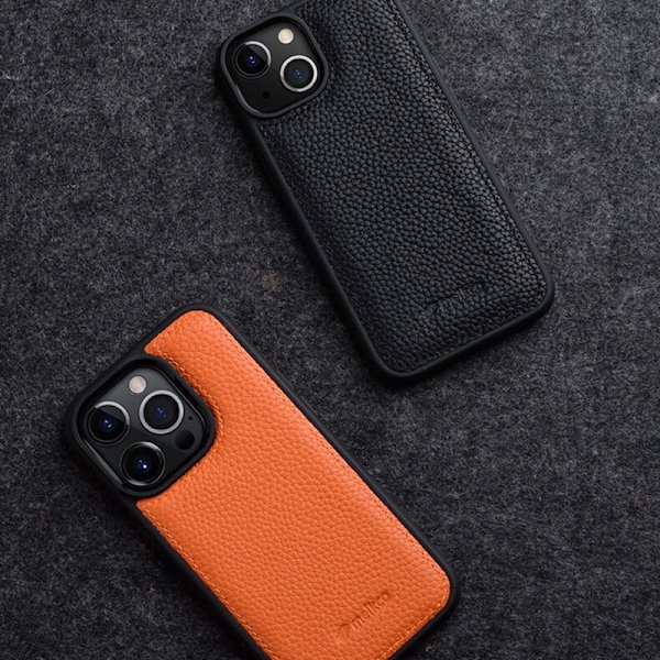 MELKCO Mobilskal till iPhone 14 Pro Äkta Läder + Mikrofiber + PC Grå