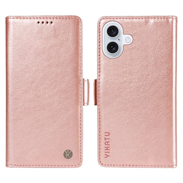 YIKATU iPhone 17 Konstläder Plånboksfodral Litchi Texture - Roséguld Roséguld