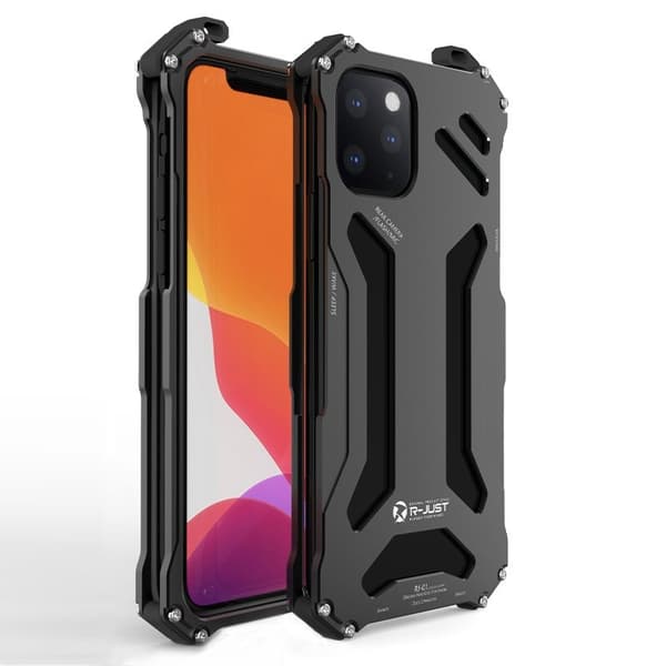 R-JUST Mobilskal till iPhone 12 Shockproof Metall Cool Design Svart