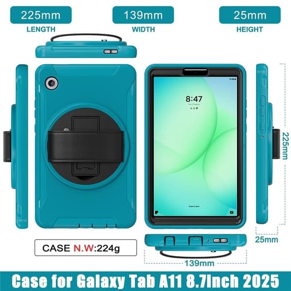 Mobilskal till Galaxy Tab A11 Rotary Kickstand med Handrem Blå