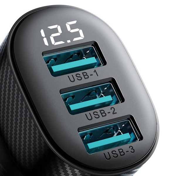 Joyroom Billaddare 3.4A 3x USB-A med Display - Svart Svart