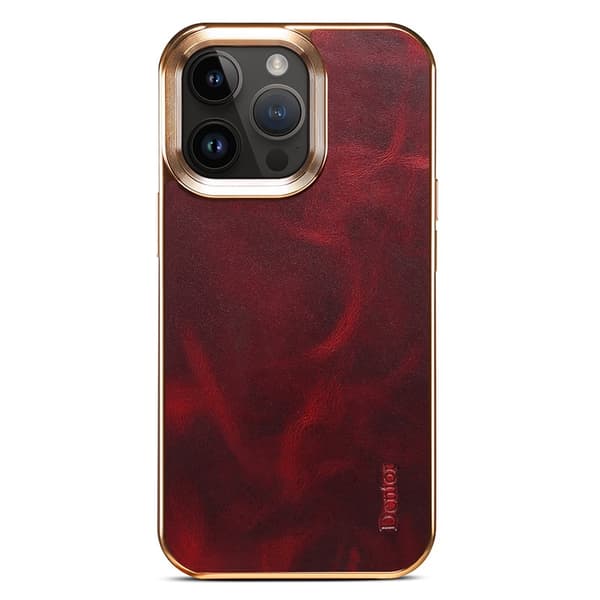 DENIOR Mobilskal till iPhone 15 Pro Äkta Läder + PC + TPU Röd
