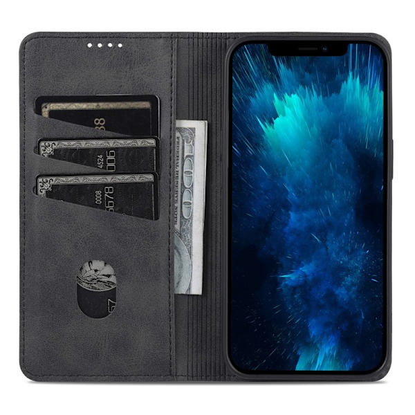 AZNS iPhone 15 Plus Plånboksfodral i Konstläder - Ställfunktion - Svart