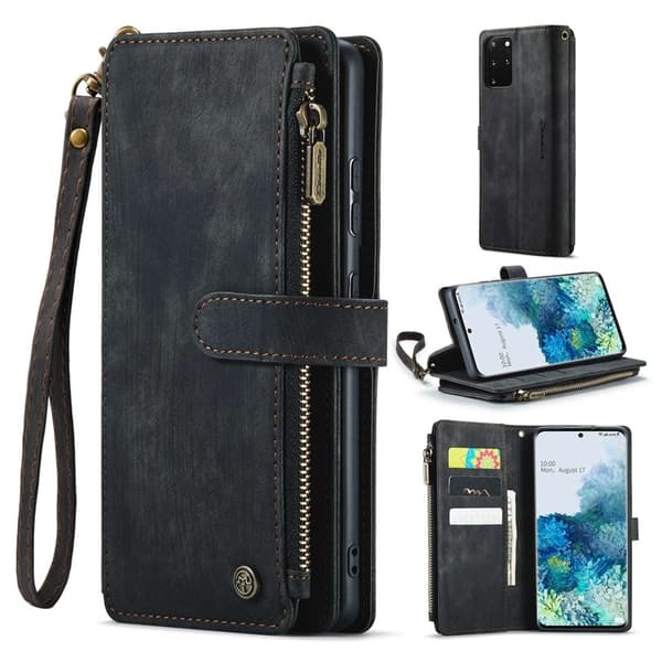 CASEME Konstläder Plånboksfodral för Samsung Galaxy S20 Plus - Svart