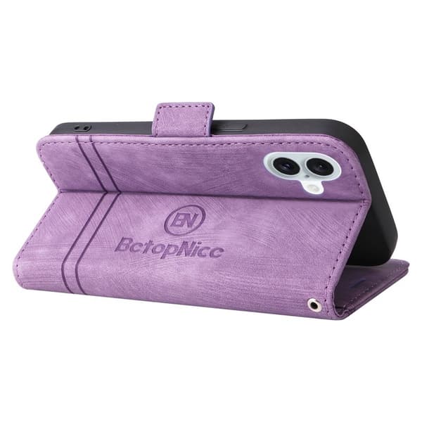 BETOPNICE 001 iPhone 16 Plus Plånboksfodral Ställ Card Slots Konstläder - Lila